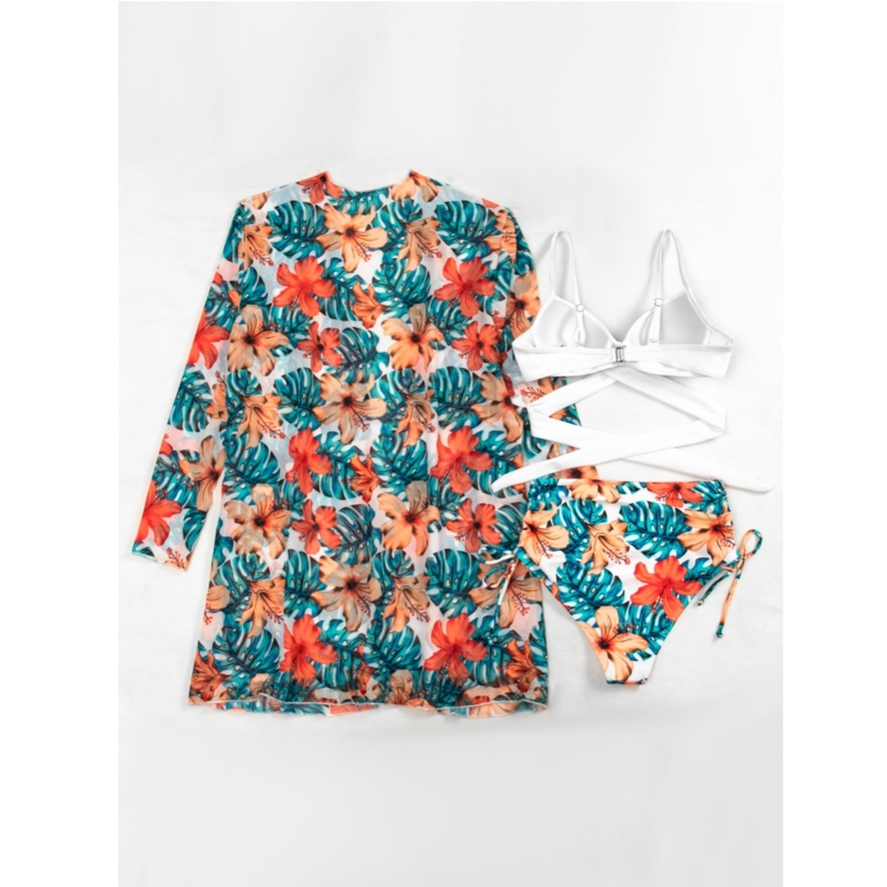 3 Piece Tropical Print Swimwear Set - Picture 4 of 9